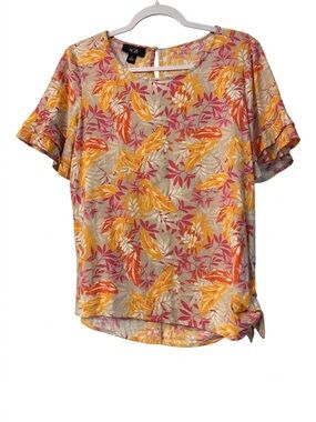 AGB Tan Top with Pink and Yellow Tropical Print